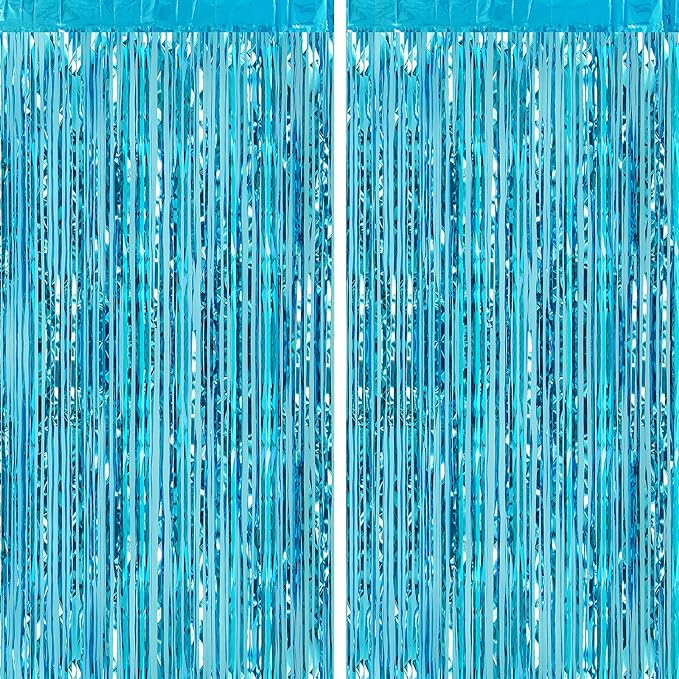 2 Pack - Light Blue foil curtain backdrop